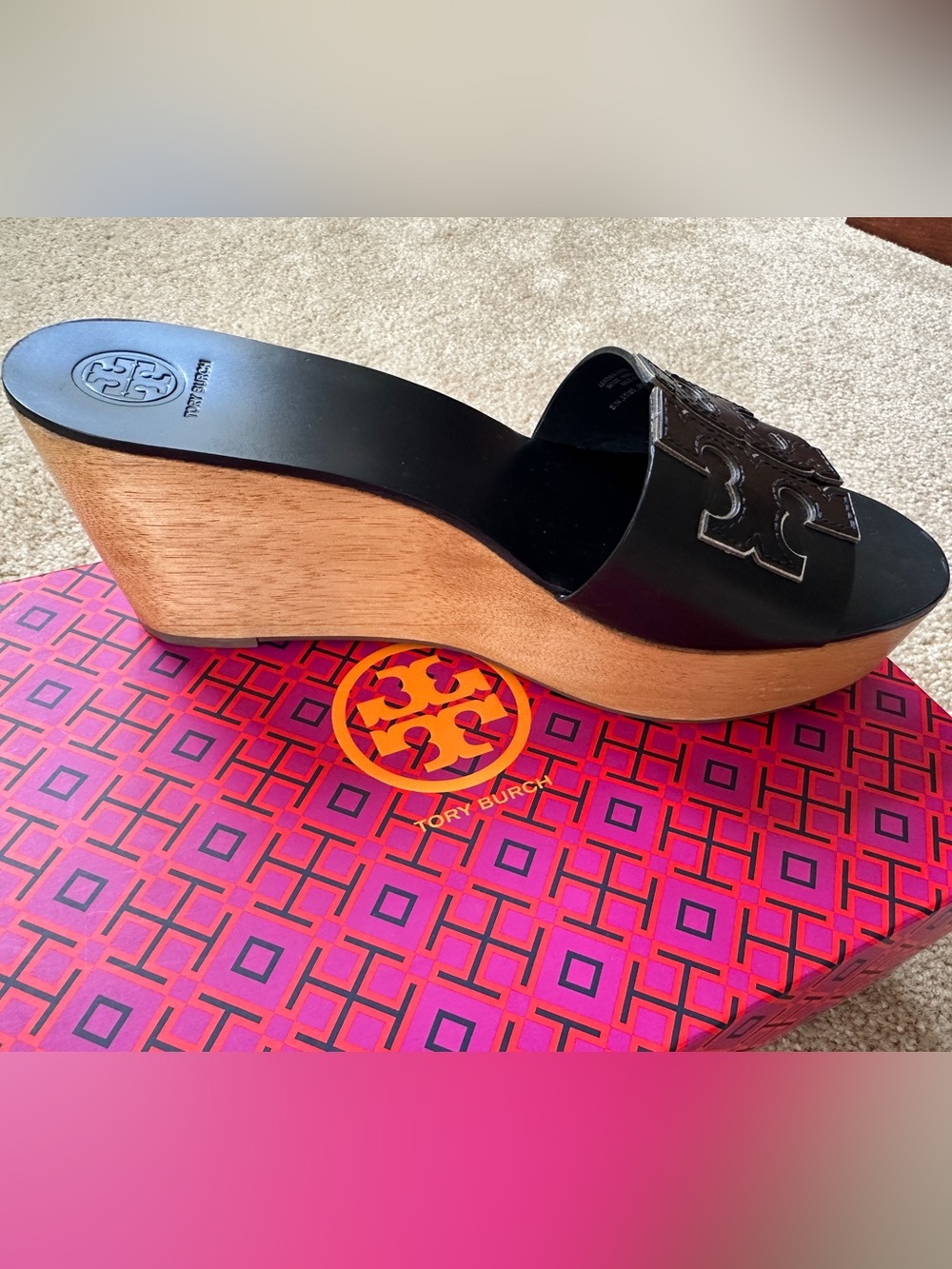 Tory Burch Ines 80mm Wedge Slide - Black/Silver - Size 9 - Picture 6 of 6